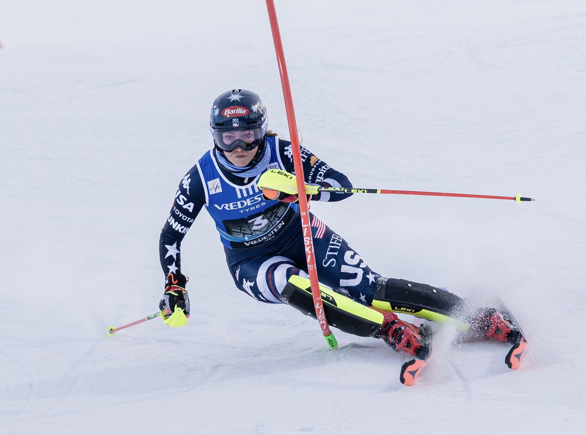 Mikaela Shiffrin en action lors de la première manche